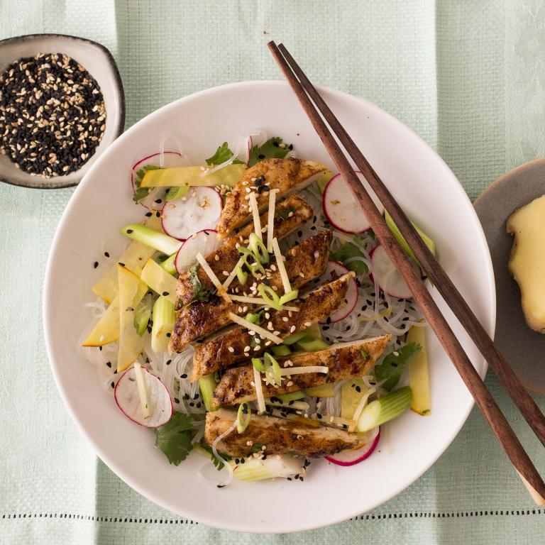 Noodle salad with ginger marinated grilled filets