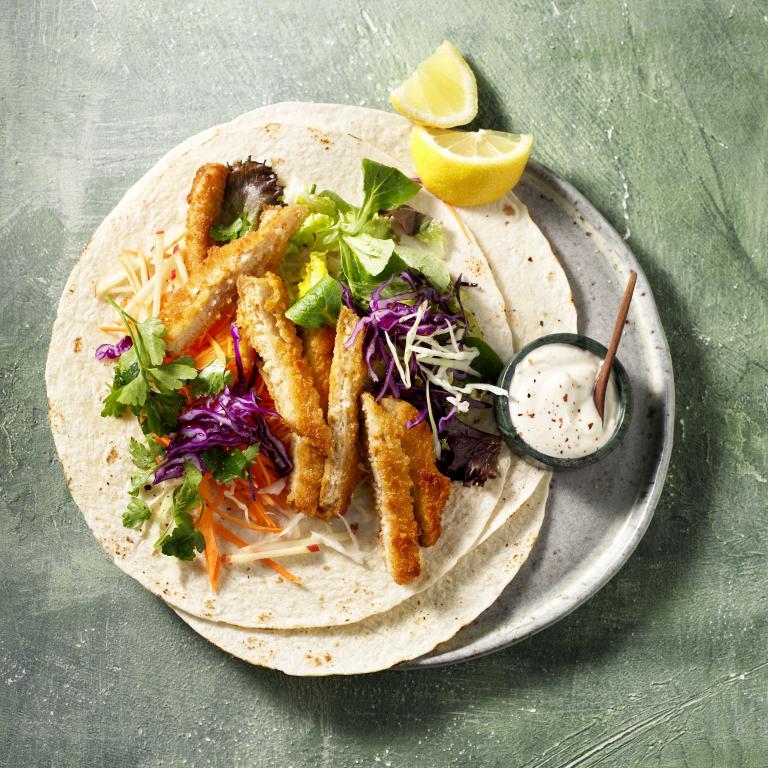 Vegetarisk wrap med vegansk schnitzel
